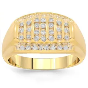 10K Yellow Solid Gold Channel Mens Diamond Ring 0.55 Ctw