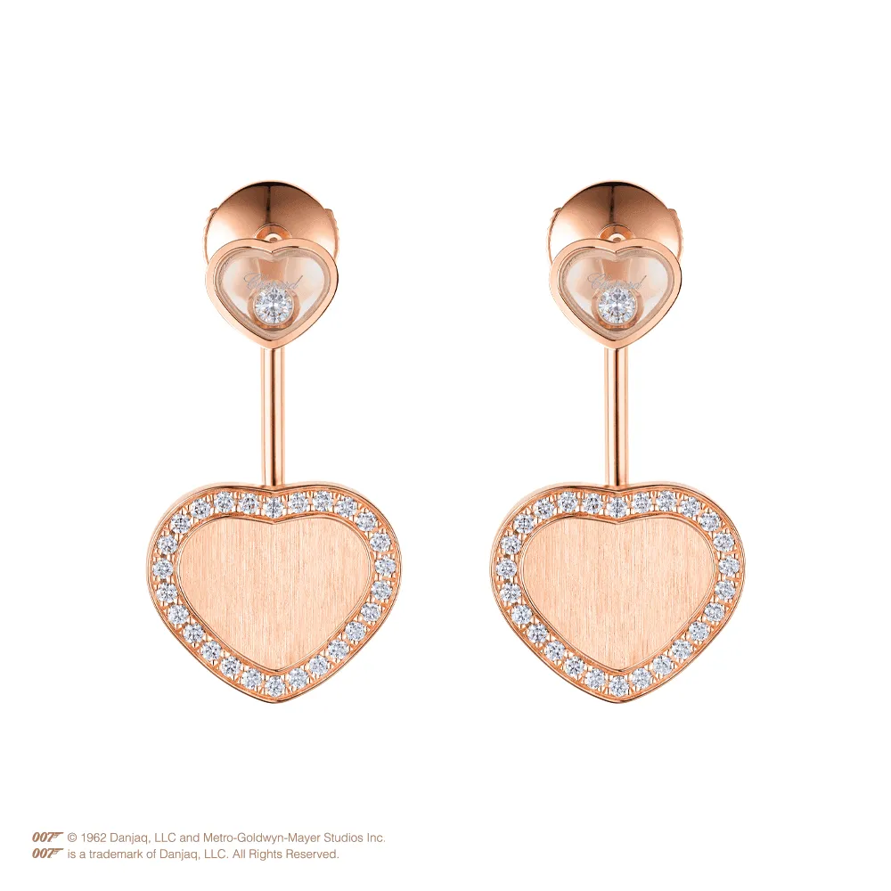 18ct Rose Gold Happy Hearts James Bond 007 Limited Edition Diamond Drop Earrings