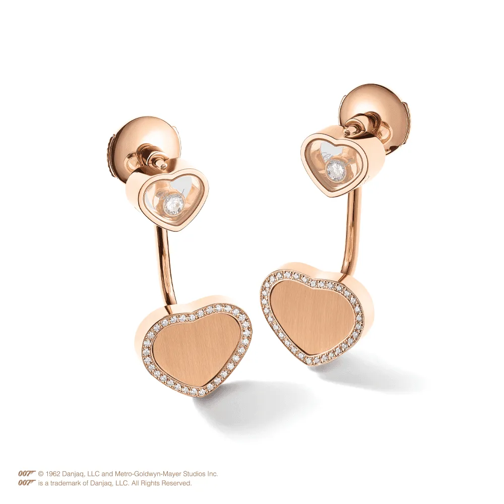 18ct Rose Gold Happy Hearts James Bond 007 Limited Edition Diamond Drop Earrings