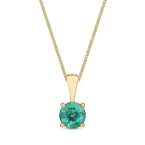 9ct Yellow Gold Emerald Four Claw Round Pendant