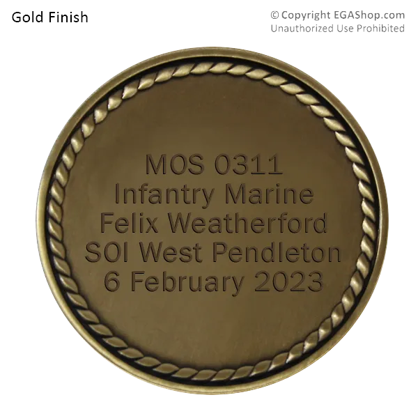 Achievement Coin, Gold: Custom Engraved Marine Corps Coin