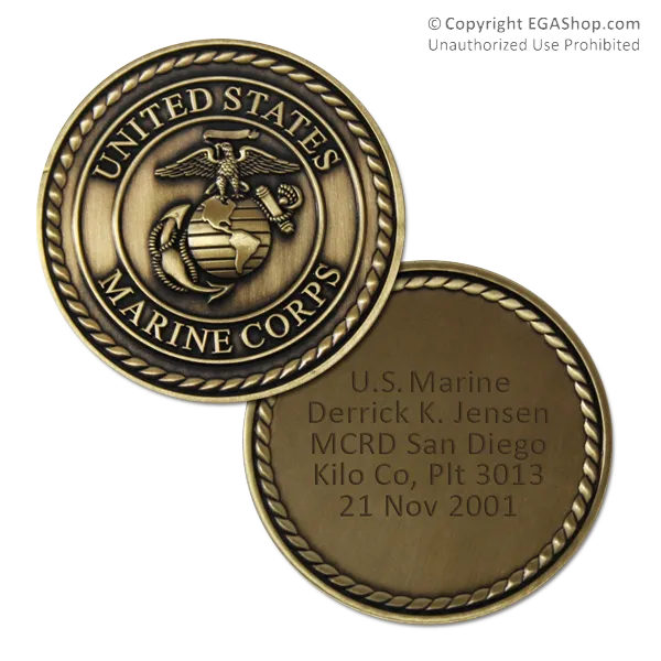 Achievement Coin, Gold: Custom Engraved Marine Corps Coin