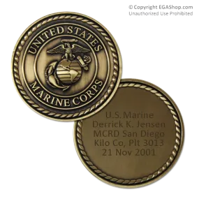 Achievement Coin, Gold: Custom Engraved Marine Corps Coin