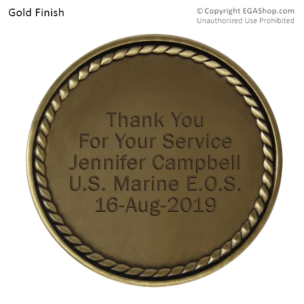 Achievement Coin, Gold: Custom Engraved Marine Corps Coin