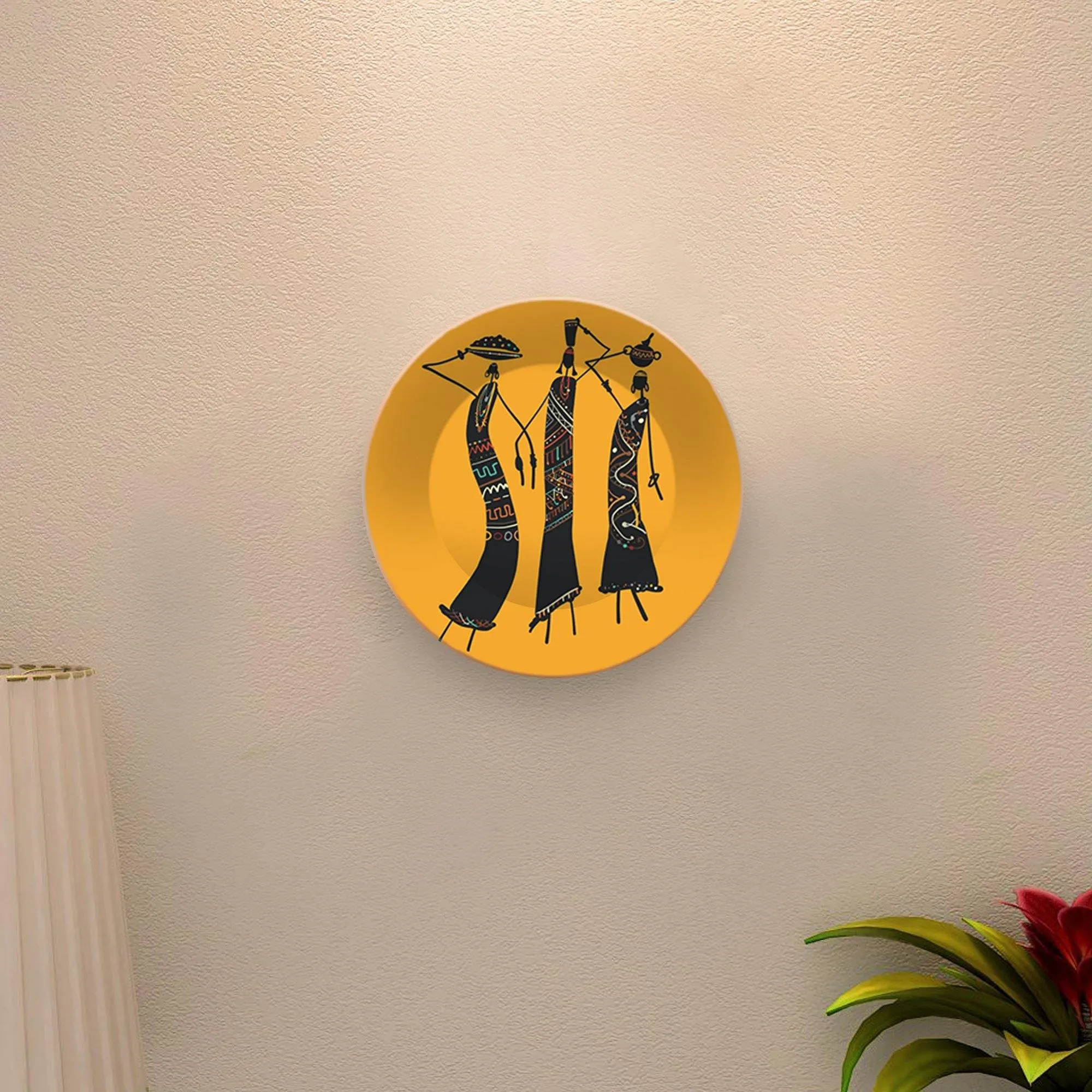 African Warli Art Painting Ceramic Hanging Wall Plate