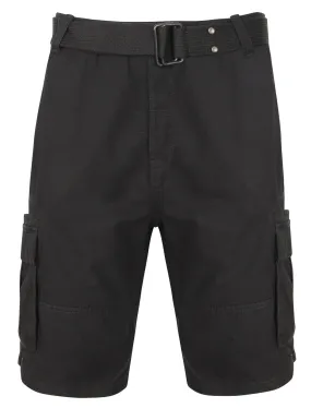 Alan Cotton Cargo Shorts with Belt In Black - Tokyo Laundry