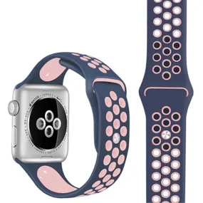 Apple Watch (38/40/SE/41MM) To-Farvet Silikone Rem - Mørkeblå / Lyserød