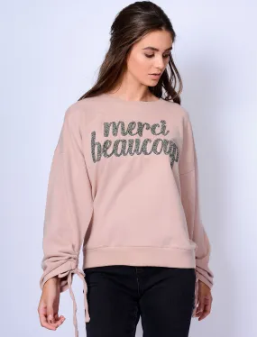 Azalea Oversized Sweatshirt with Boucle Motif in Peach Whip - Amara Reya