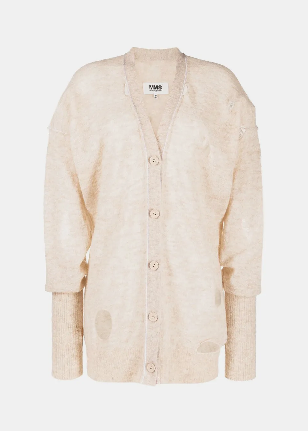 Beige Distressed Knit Cardigan