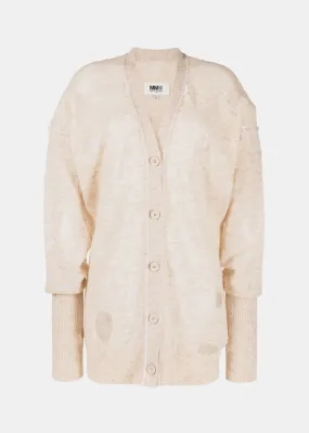 Beige Distressed Knit Cardigan