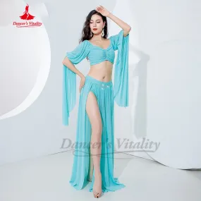 Belly Dance Costume Women Gauze Long Sleeves Top sexy Split Long Skirt 2pcs Oriental Training Suit Girl's Belly Dancing Outfit