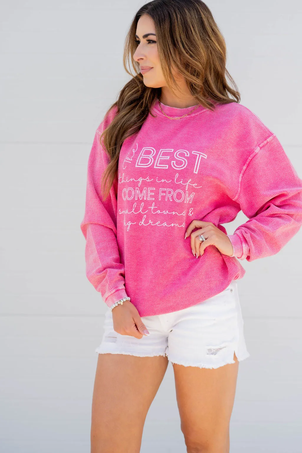 Best Things In Life Ribbed Graphic Crewneck