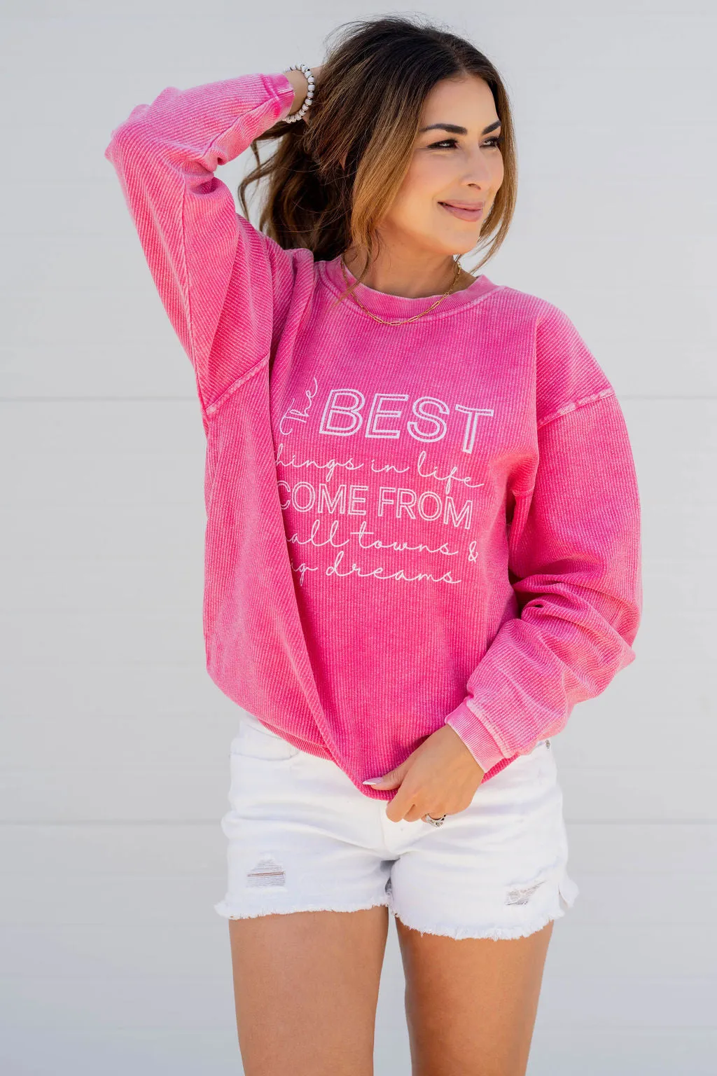 Best Things In Life Ribbed Graphic Crewneck