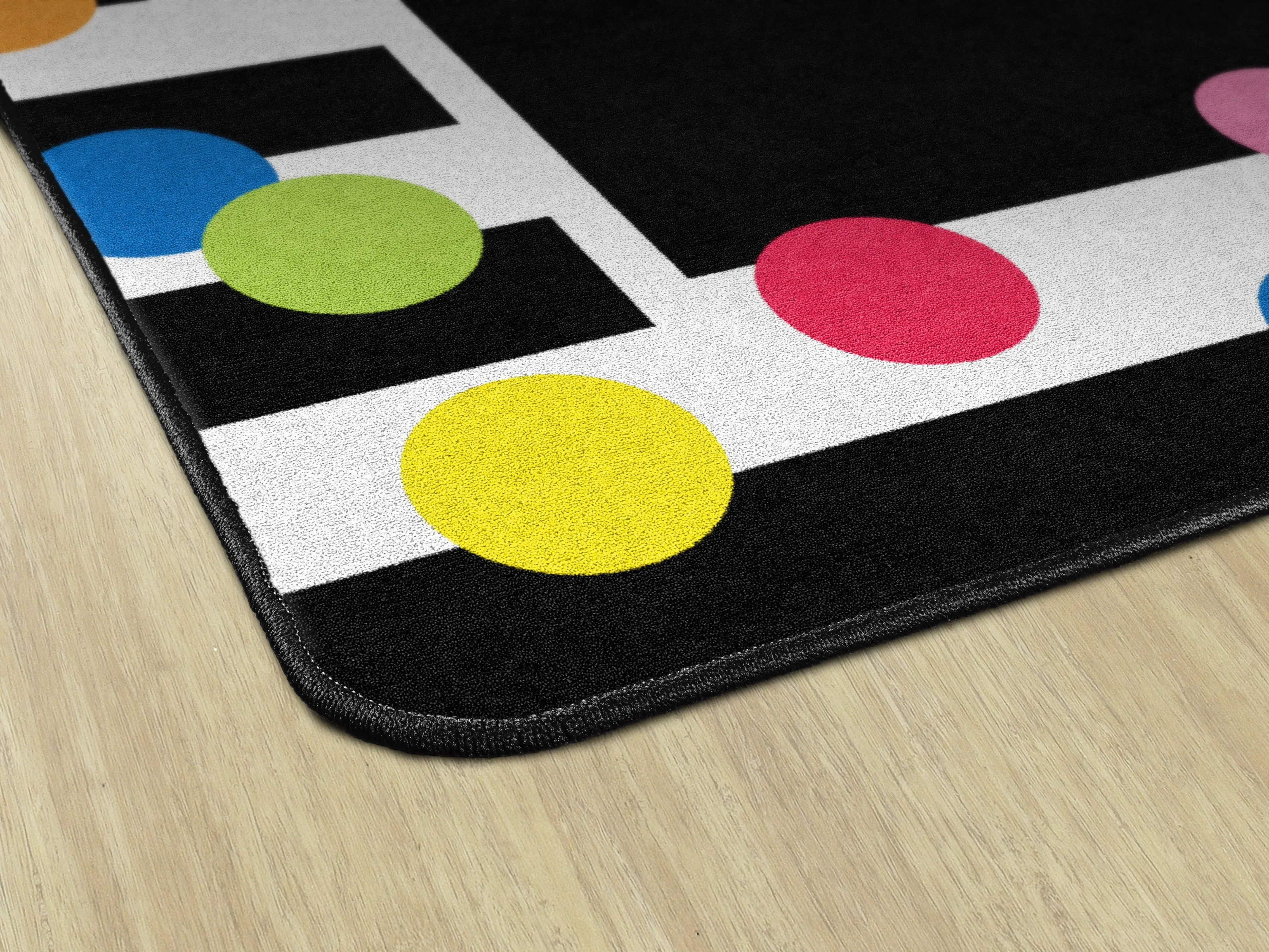 Black White & Bright Polka Dot Border | Classroom Rug | Schoolgirl Style