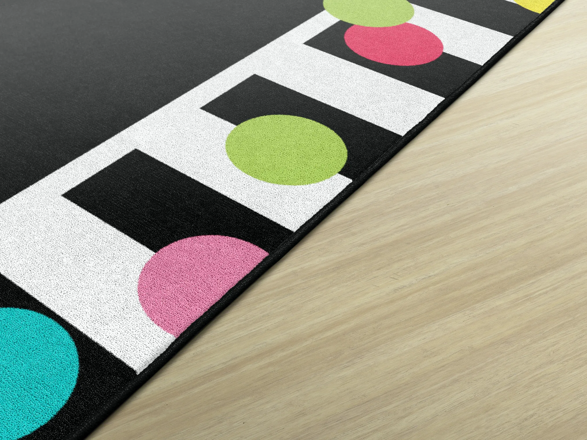 Black White & Bright Polka Dot Border | Classroom Rug | Schoolgirl Style