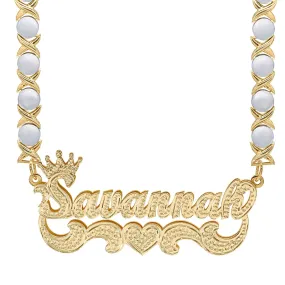 Crown Double Plated Name Necklace Savannah with Rhodium Xoxo Chain