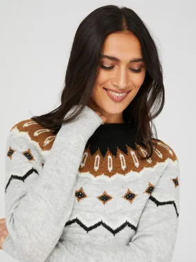 Fair Isle Pattern Crew Neck Sweater