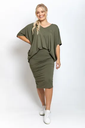 FINAL SALE Everyday Midi Skirt in Khaki