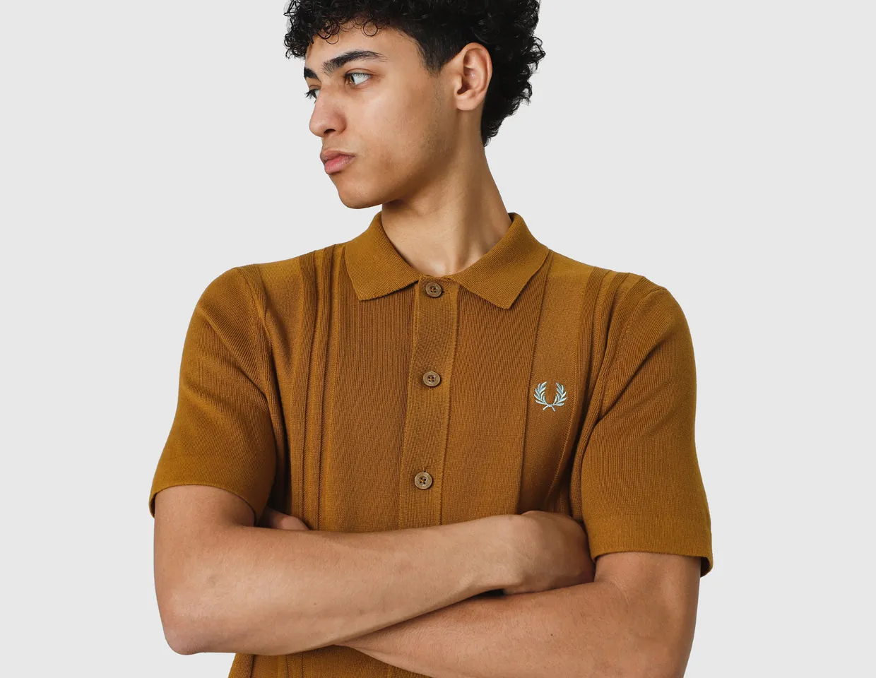 Fred Perry Button Through Knitted Shirt / Dark Caramel