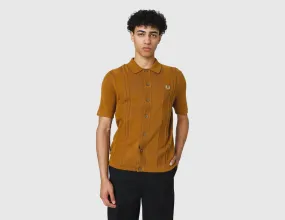 Fred Perry Button Through Knitted Shirt / Dark Caramel