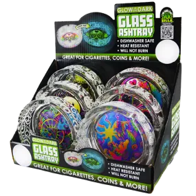 Glass Glow in The Dark Ashtray - 6 Per Retail Ready Display 21812