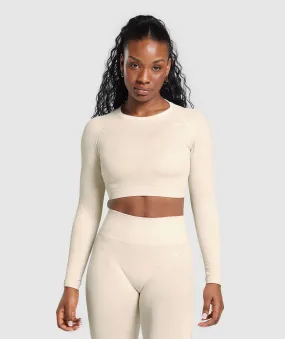 Gymshark Adapt Fleck Seamless Long Sleeve Crop Top - Coconut White