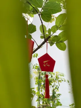 Hand-Embroidered Lunar New Year Wish Trinkets ~ Set of 4 - Red