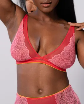 Lace Plunge Bralette Coral