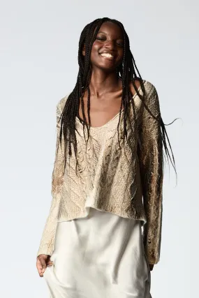 LAMINATED V NECK PULLOVER WITH BRAIDS