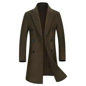 Men's Premium Quality Australian Wool Blend Double Breasted Long Trench Coat | XZ338