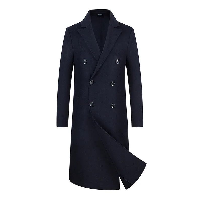 Men's Premium Quality Australian Wool Blend Double Breasted Long Trench Coat | XZ338