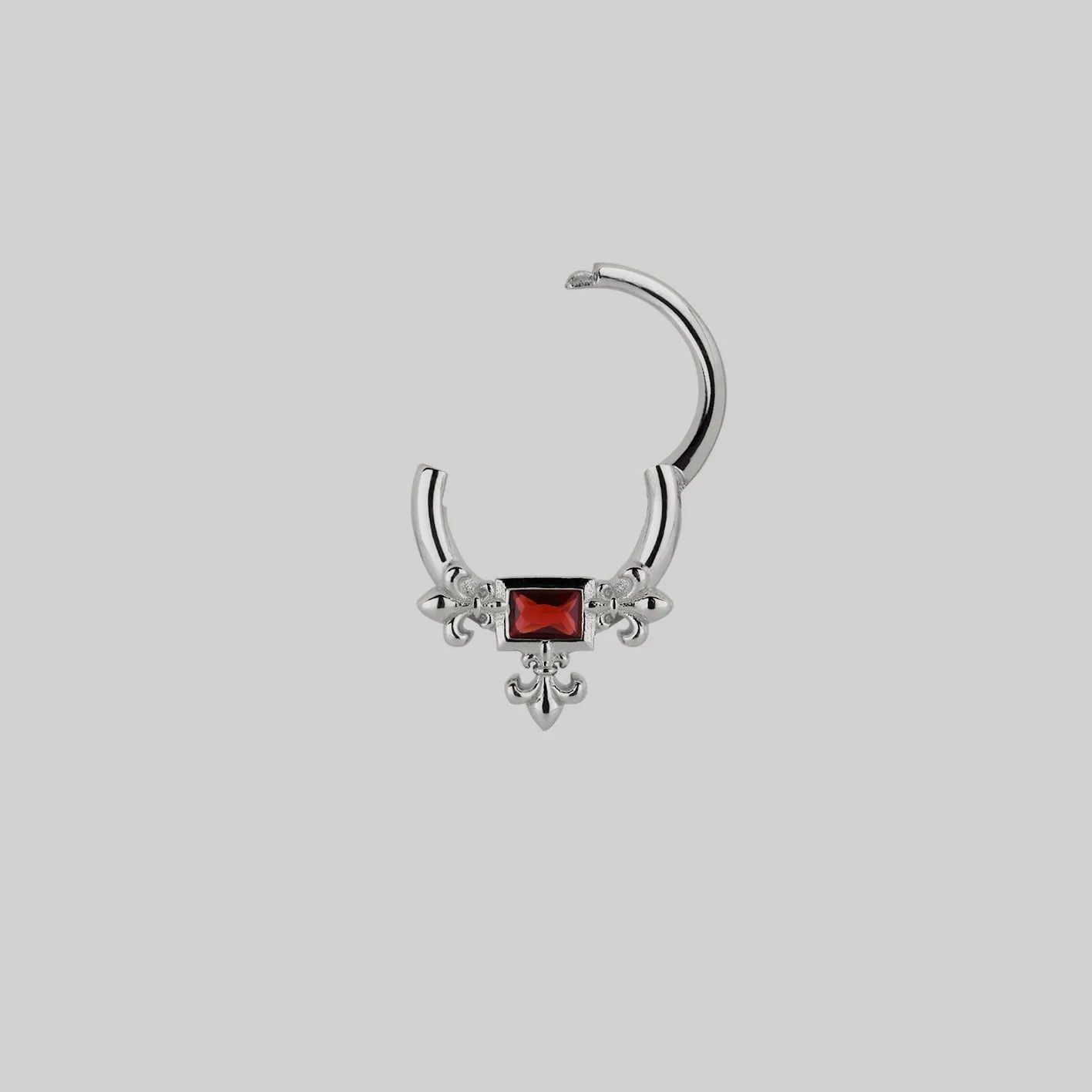 MUTINY. Medieval Garnet Septum Clicker Ring - Silver