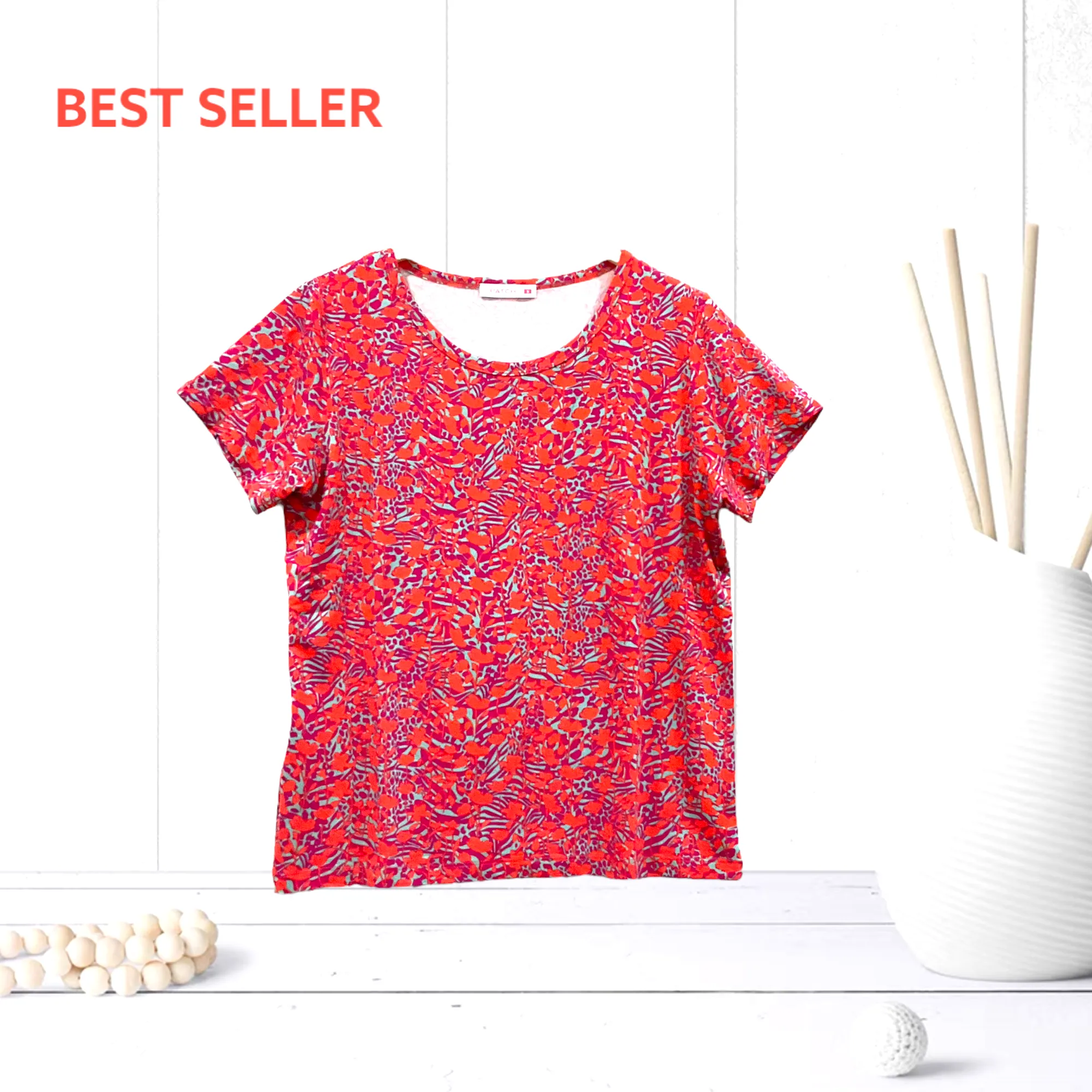 Patch Women Rayon Floral Printed Short Sleeve Round Neck Top