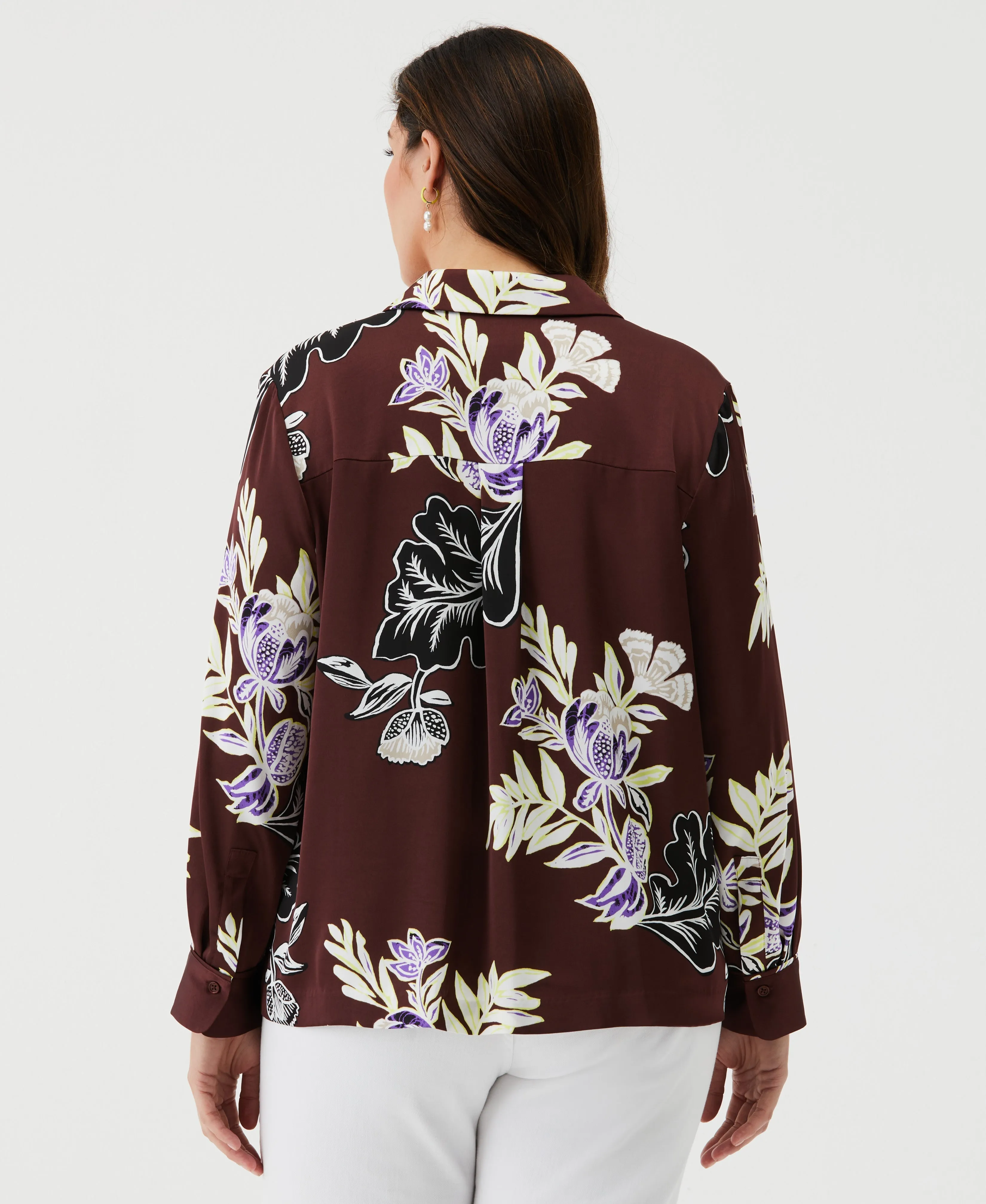 Plus Size Floral Print Shirt with Piping