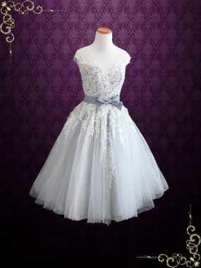 Retro Gray Tea Length Lace Formal Prom Dress ROSALIE