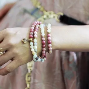 Rhodonite & Amazonite w/ Lotus Charm Stretchy Bracelet