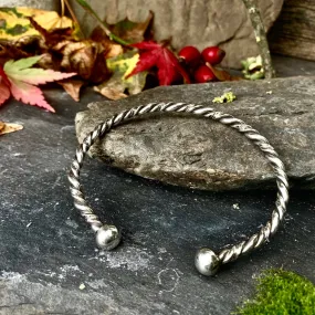 Sterling silver twisted torc cuff bangle