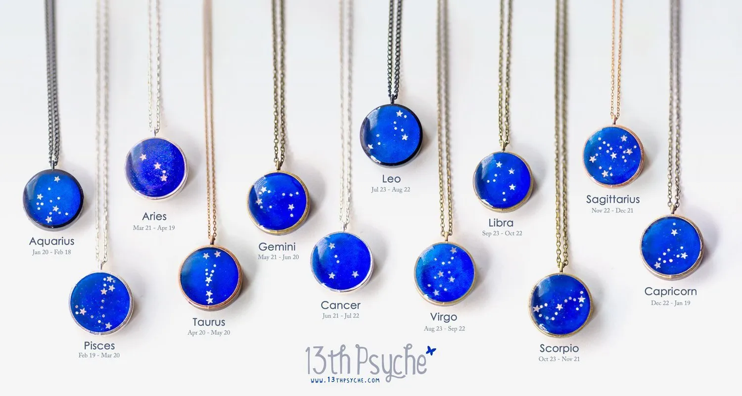 Zodiac jewelry, Capricorn constellation necklace